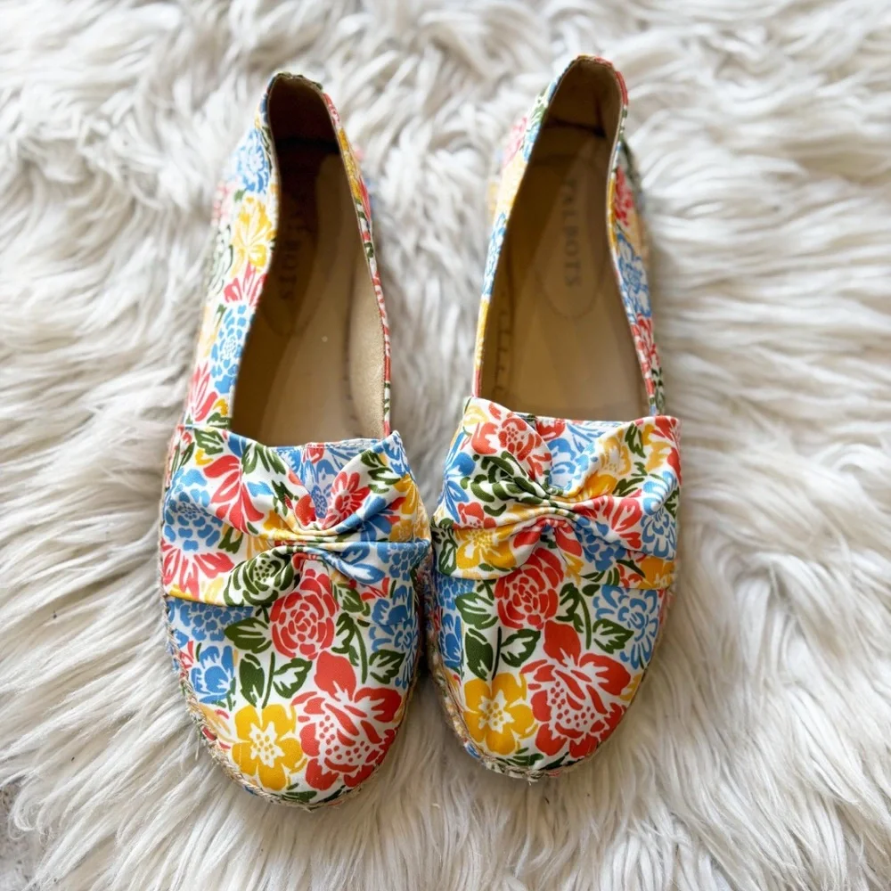 Talbots Multicolor Floral Izzy Cinched Garden Blossoms Espadrille Flats Sz 8.5M